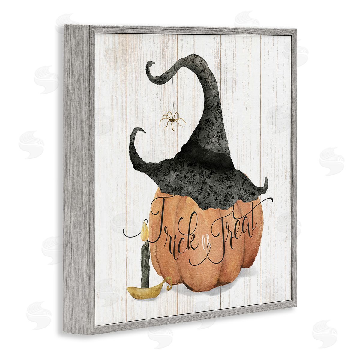 Deane Beesley Pumpkin & Witch Hat Gray Framed Giclee Wall Art Print