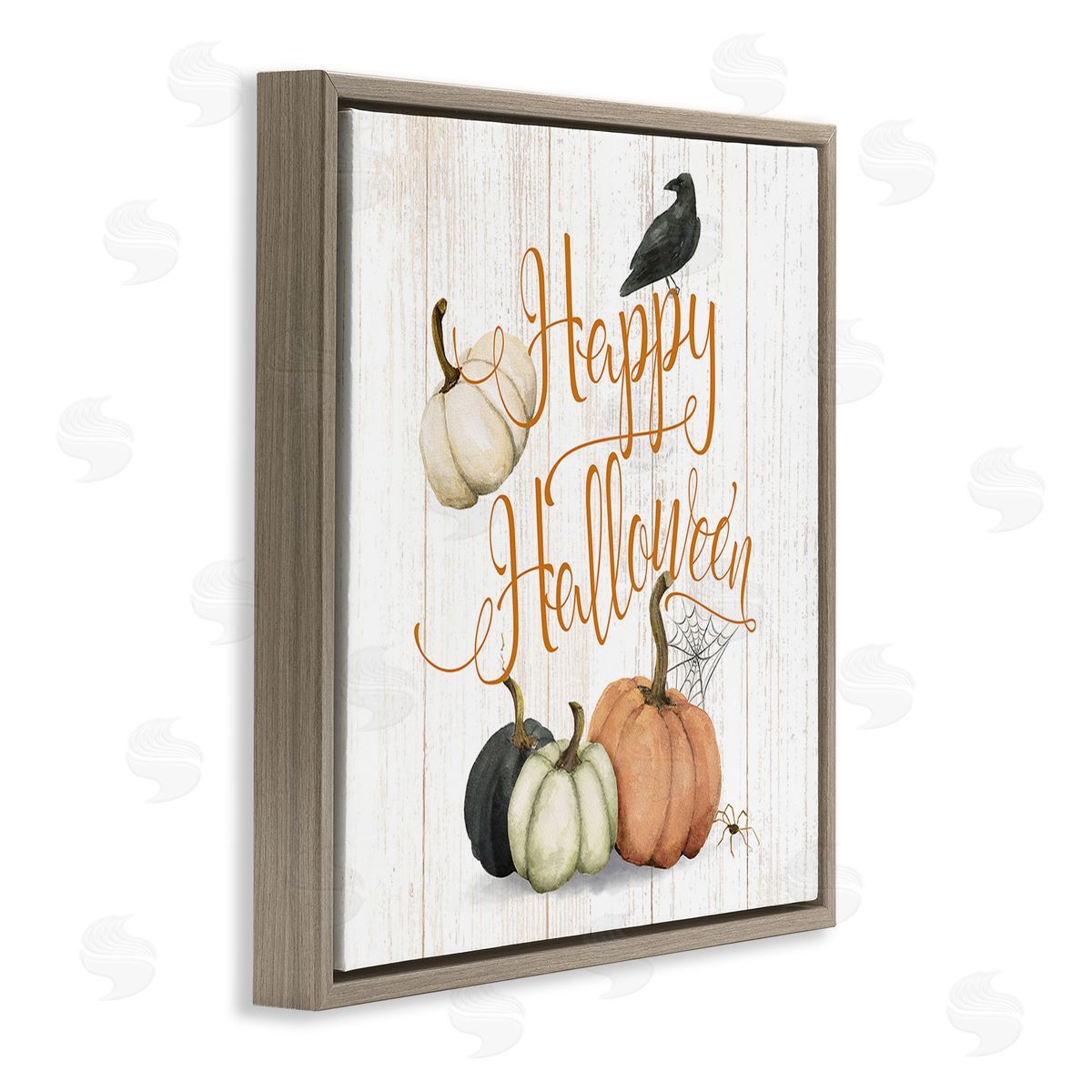 Deane Beesley Rustic Happy Halloween Brown Floating Frame Canvas Wall Art Print