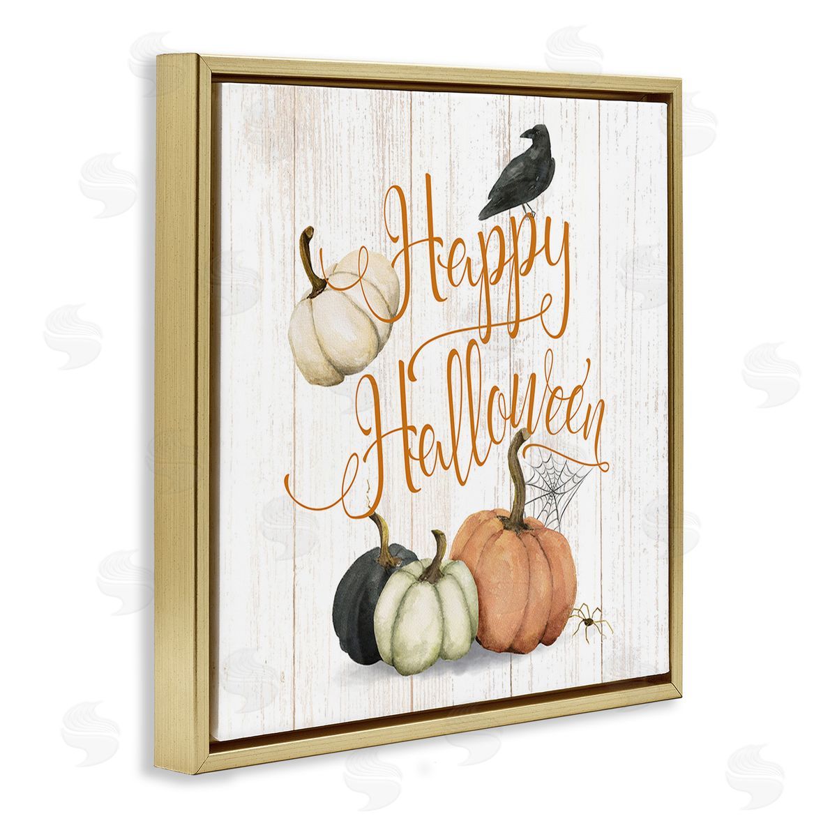 Deane Beesley Rustic Happy Halloween Gold Floating Frame Canvas Wall Art Print
