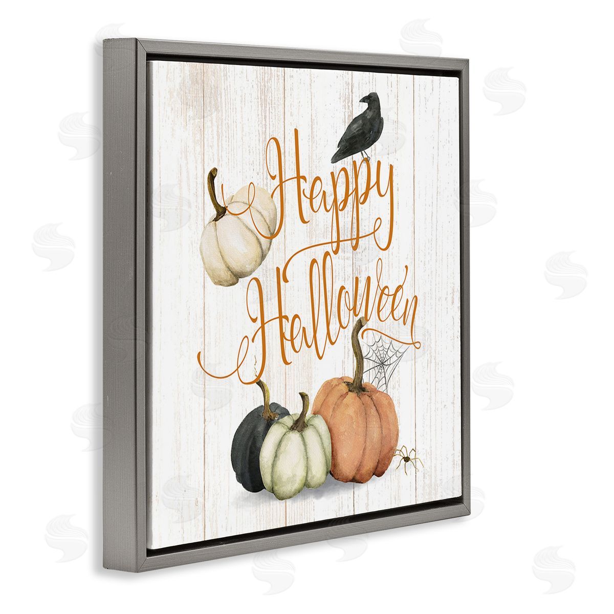 Deane Beesley Rustic Happy Halloween Gray Floating Frame Canvas Wall Art Print