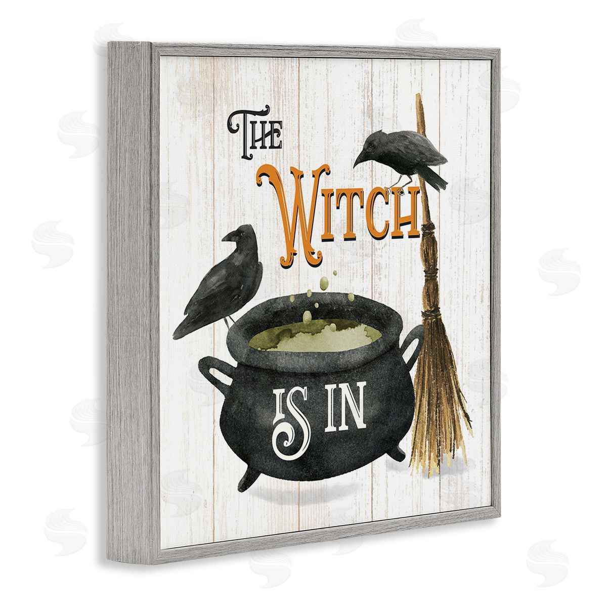 Deane Beesley Witch Cauldron & Crows Gray Framed Giclee Wall Art Print
