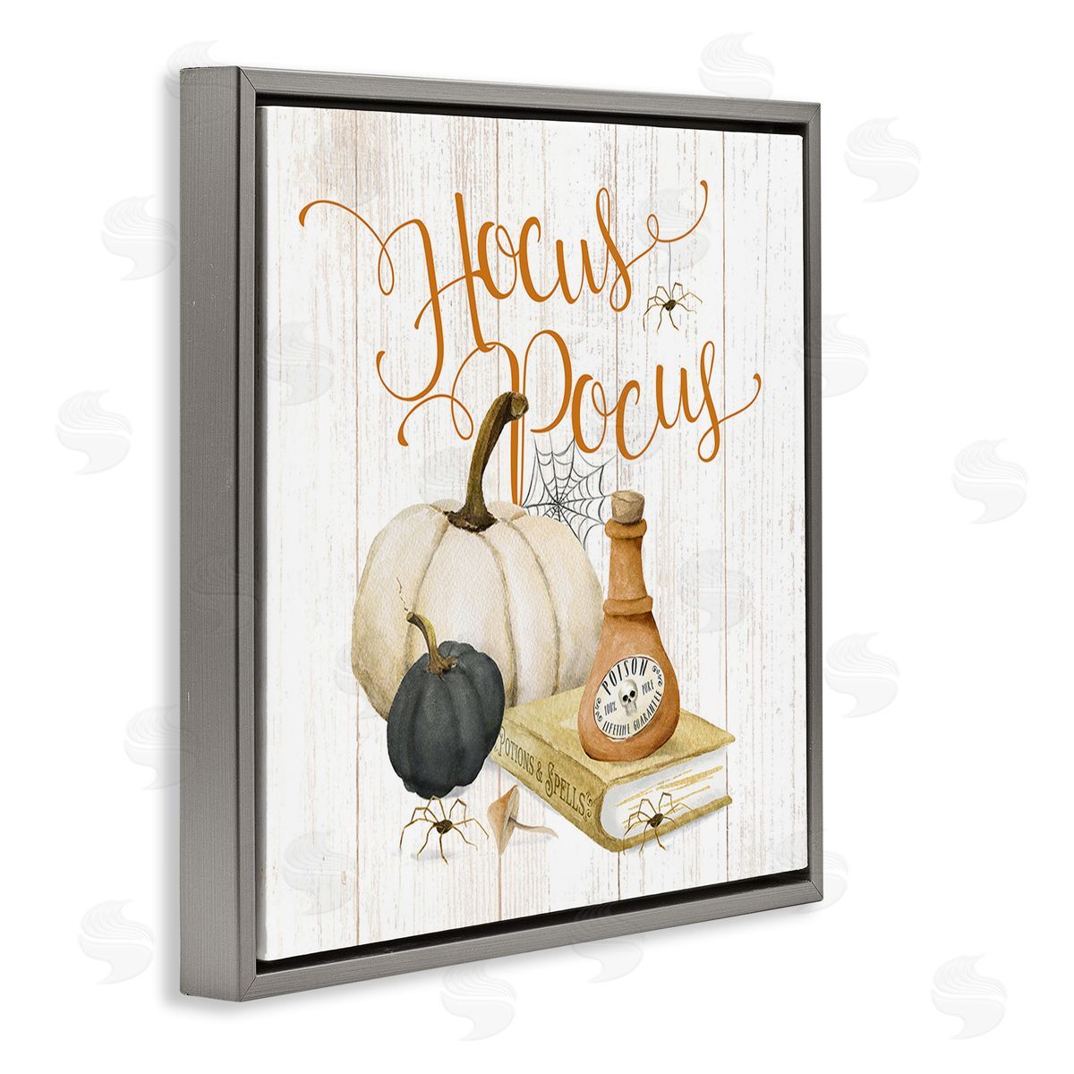 Deane Beesley Hocus Pocus Halloween Phrase Gray Floating Frame Canvas Wall Art Print