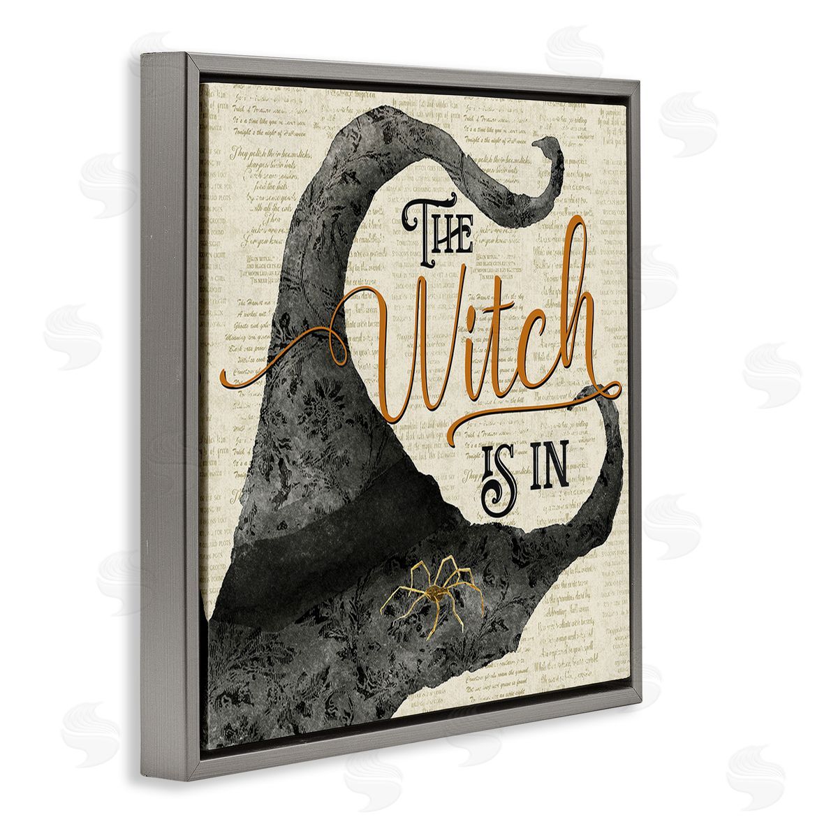 Deane Beesley Vintage Witch Hat Phrase Gray Floating Frame Canvas Wall Art Print