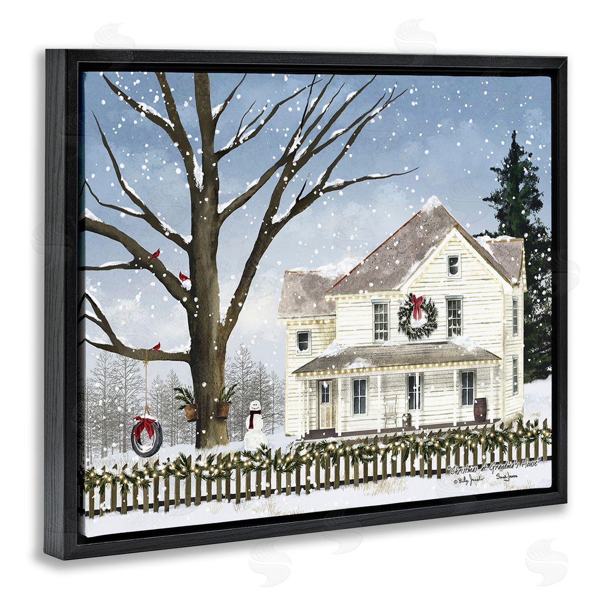 Billy Jacobs Charming Winter Neighborhood Black Floating Frame Canvas Wall Art Print