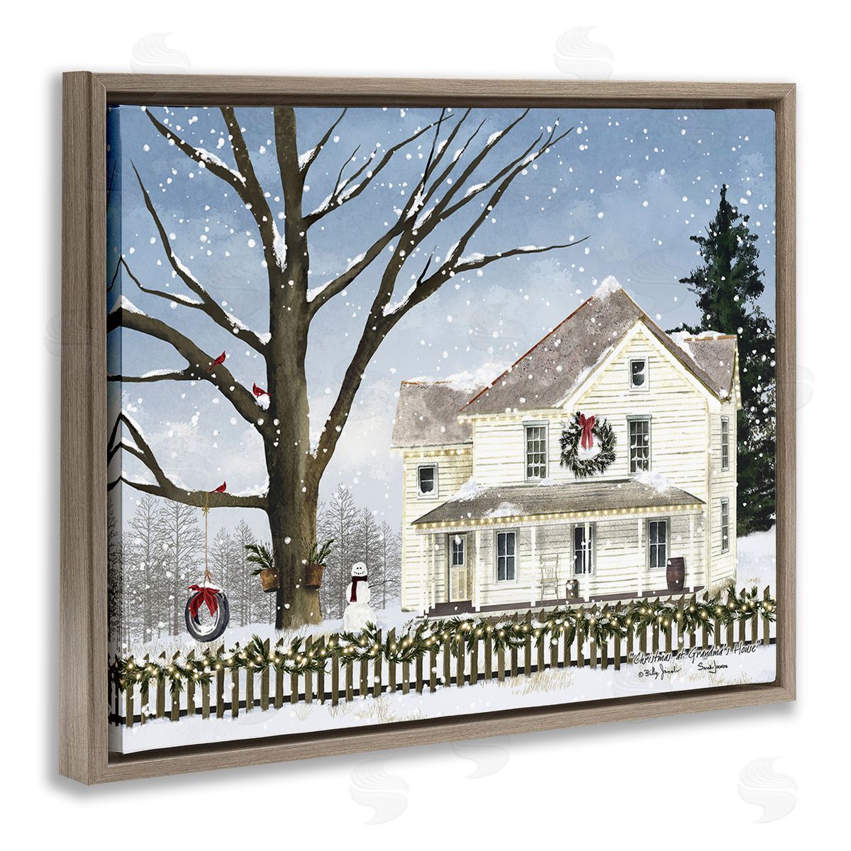 Billy Jacobs Charming Winter Neighborhood Brown Floating Frame Canvas Wall Art Print