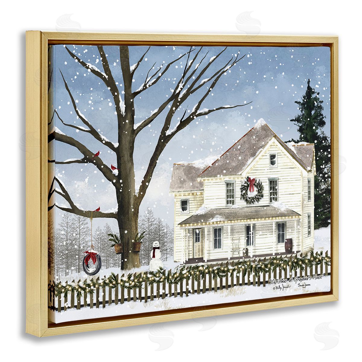 Billy Jacobs Charming Winter Neighborhood Gold Floating Frame Canvas Wall Art Print
