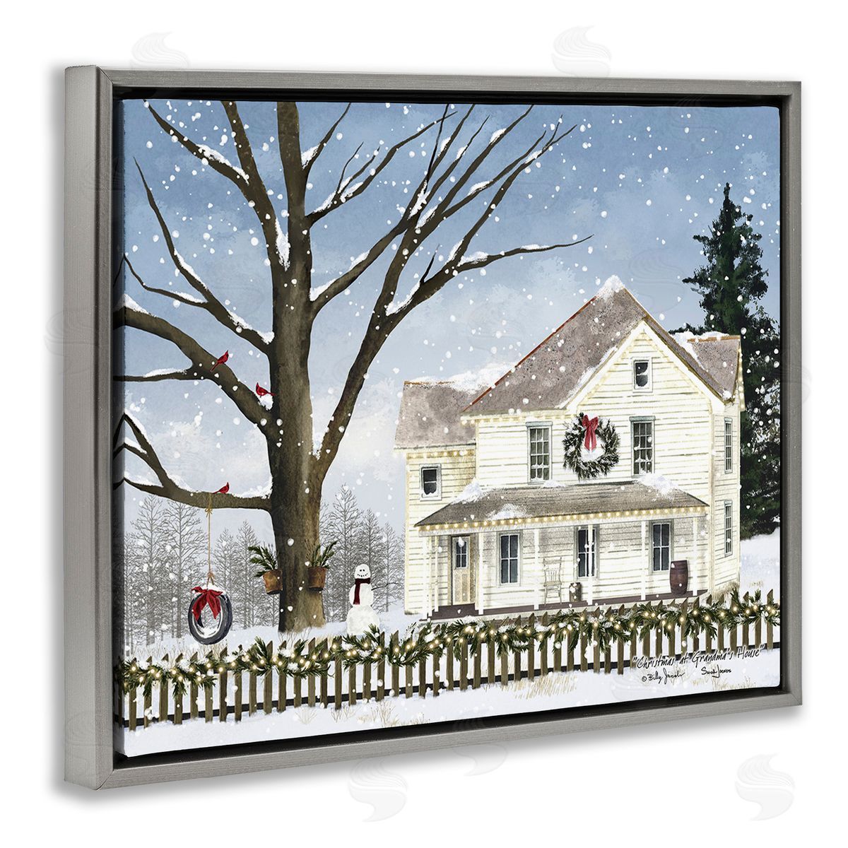 Billy Jacobs Charming Winter Neighborhood Gray Floating Frame Canvas Wall Art Print
