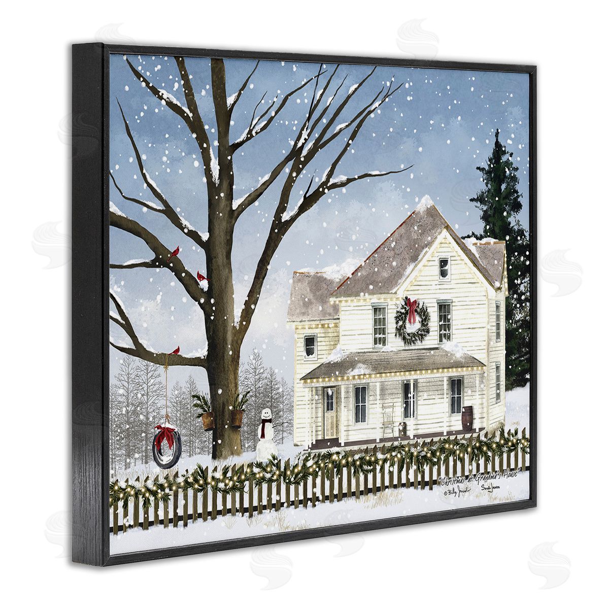 Billy Jacobs Charming Winter Neighborhood Black Framed Giclee Wall Art Print