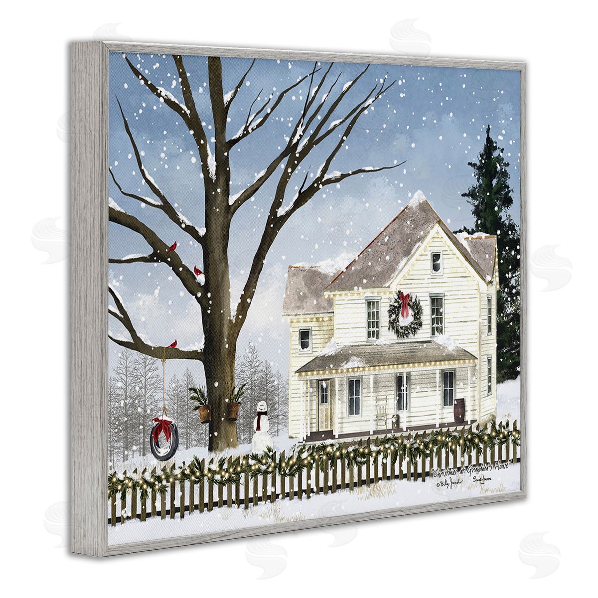 Billy Jacobs Charming Winter Neighborhood Gray Framed Giclee Wall Art Print