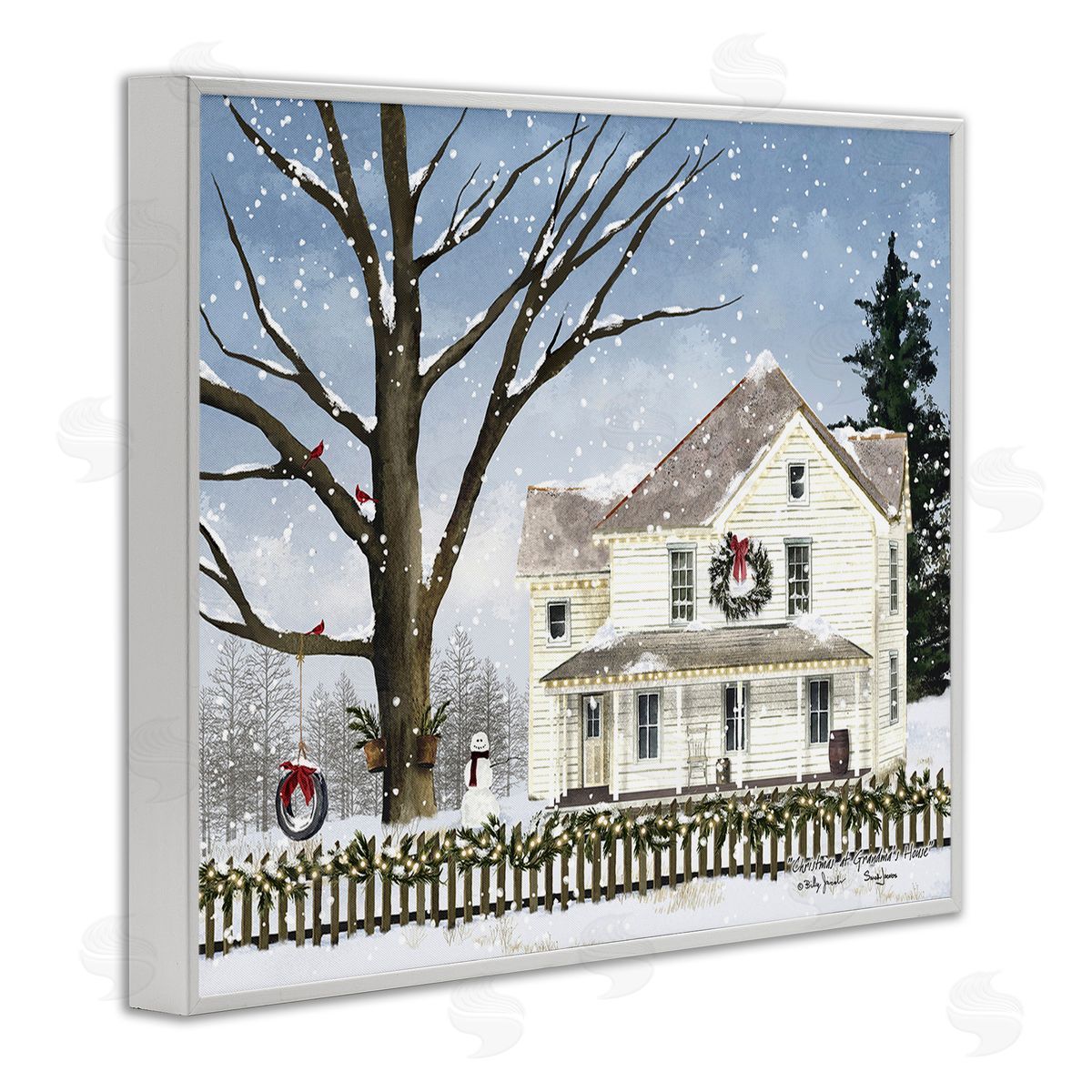 Billy Jacobs Charming Winter Neighborhood White Framed Giclee Wall Art Print