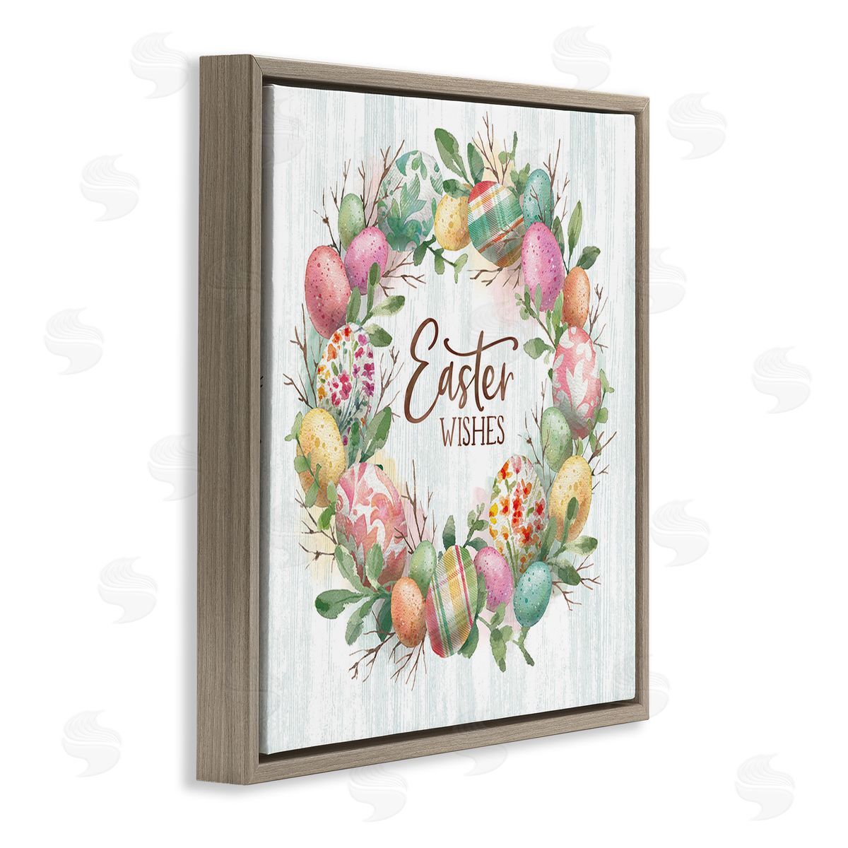 Courtney Morgenstern Easter Wishes Wreath Brown Floating Frame Canvas Wall Art Print