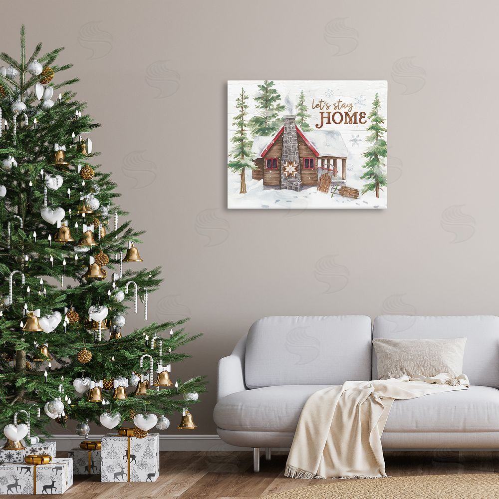 Courtney Morgenstern Cozy Winter Cabin Phrase Canvas Wall Art Print in Room