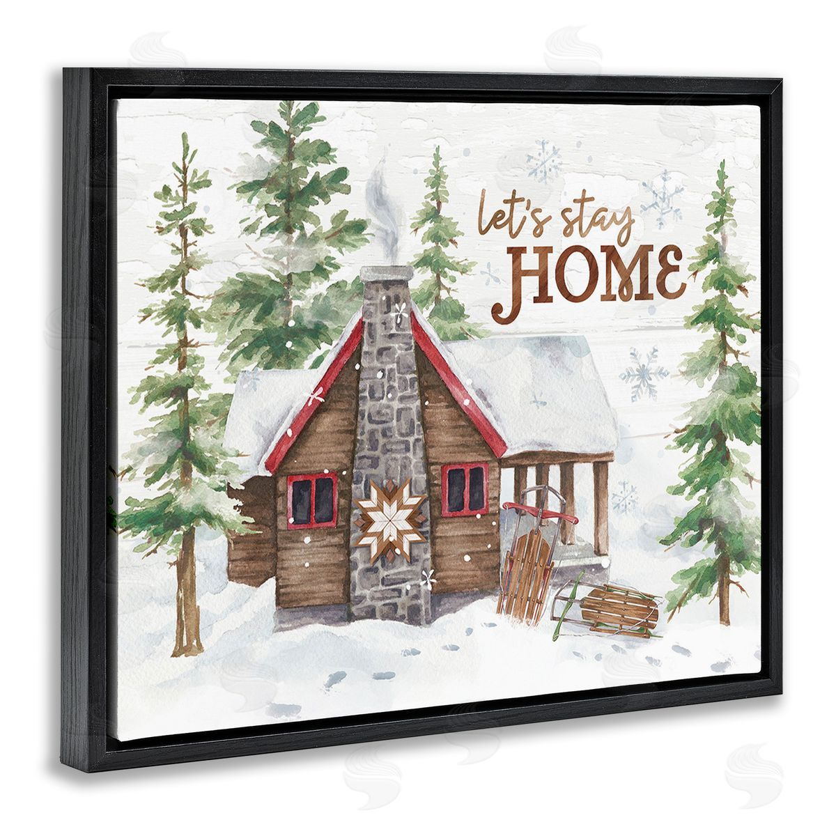 Courtney Morgenstern Cozy Winter Cabin Phrase Black Floating Frame Canvas Wall Art Print