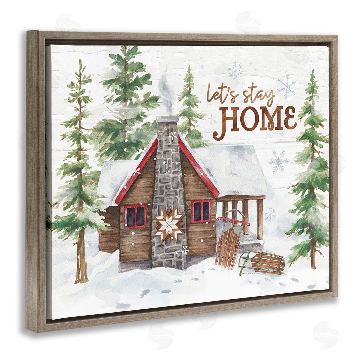 Courtney Morgenstern Cozy Winter Cabin Phrase Brown Floating Frame Canvas Wall Art Print