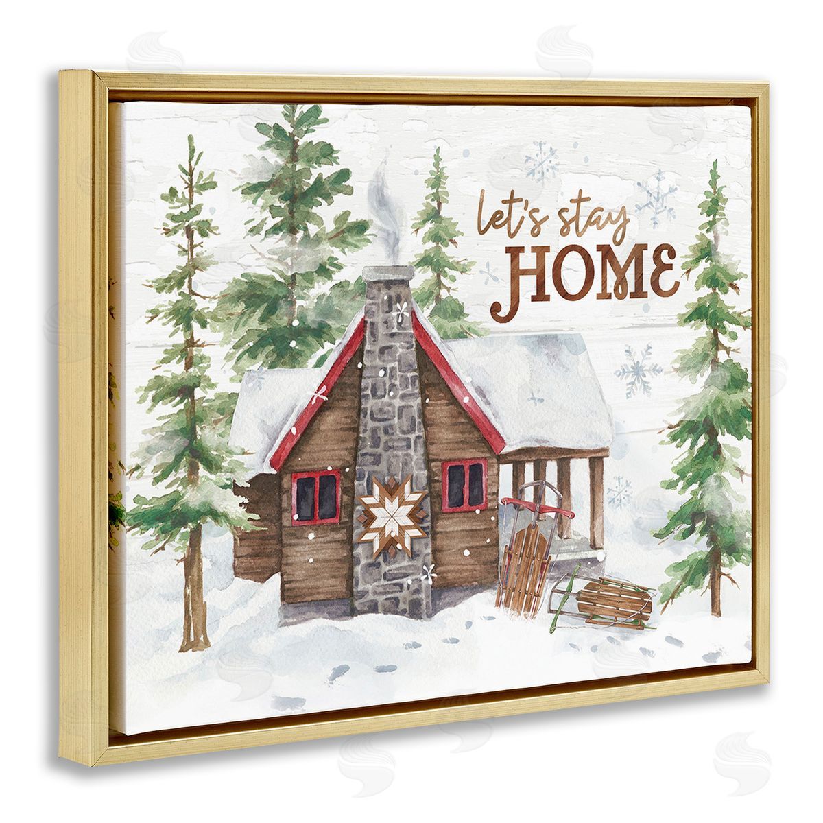Courtney Morgenstern Cozy Winter Cabin Phrase Gold Floating Frame Canvas Wall Art Print