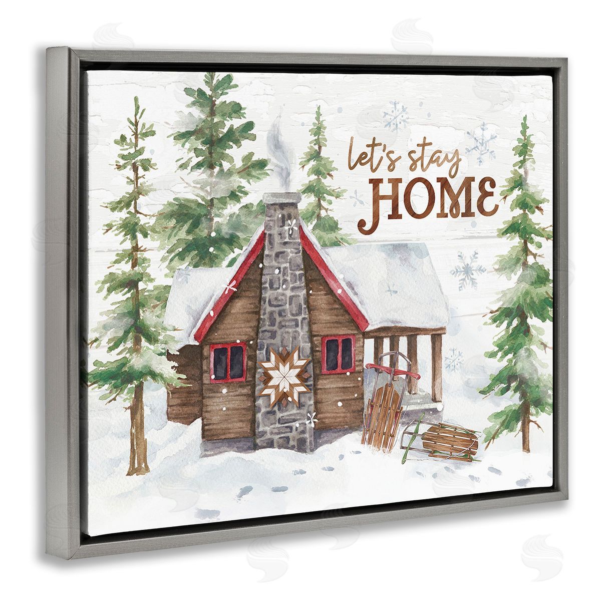 Courtney Morgenstern Cozy Winter Cabin Phrase Gray Floating Frame Canvas Wall Art Print