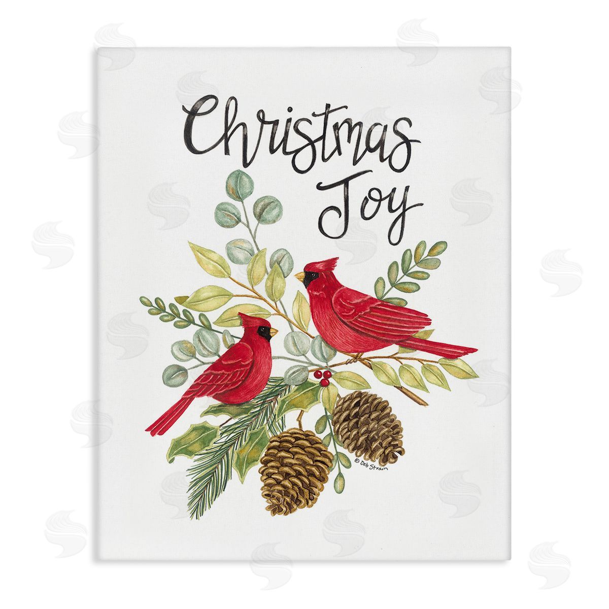 Deb Strain Christmas Joy Cardinals Canvas Wall Art Print