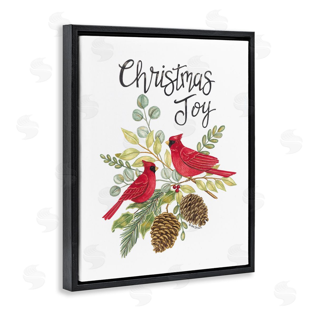 Deb Strain Christmas Joy Cardinals Black Floating Frame Canvas Wall Art Print