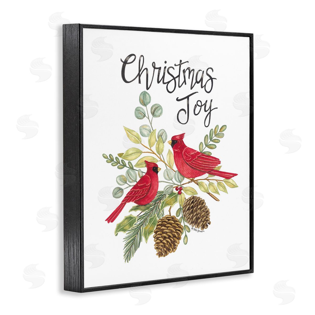 Deb Strain Christmas Joy Cardinals Black Framed Giclee Wall Art Print