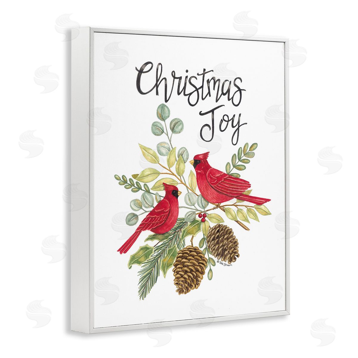 Deb Strain Christmas Joy Cardinals White Framed Giclee Wall Art Print