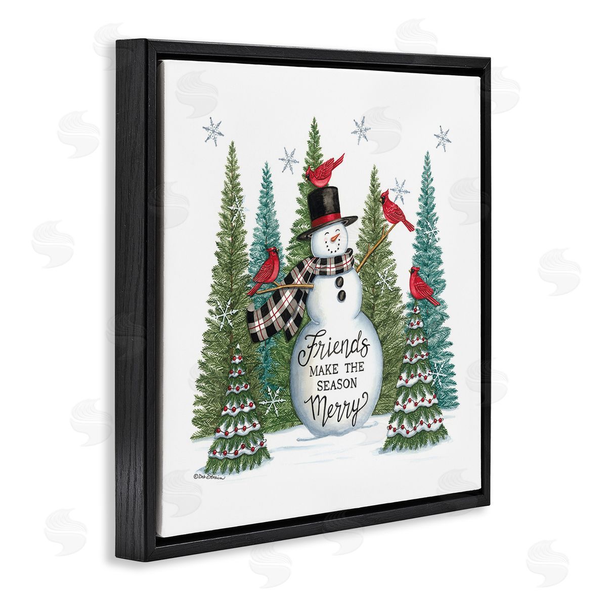 Deb Strain Winter Friendship Snowman Black Floating Frame Canvas Wall Art Print