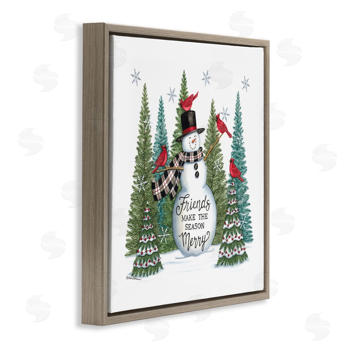 Deb Strain Winter Friendship Snowman Brown Floating Frame Canvas Wall Art Print