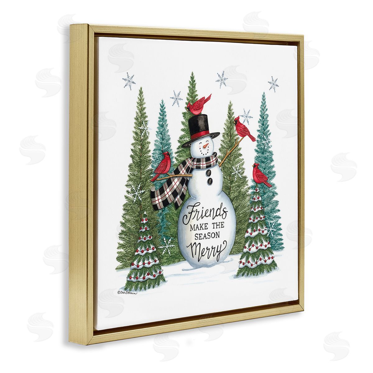 Deb Strain Winter Friendship Snowman Gold Floating Frame Canvas Wall Art Print