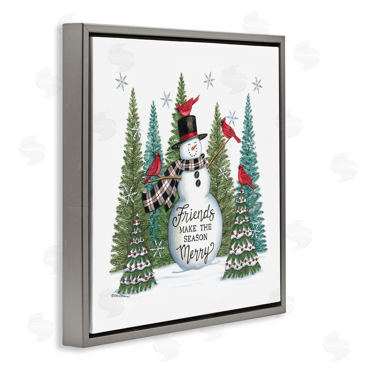 Deb Strain Winter Friendship Snowman Gray Floating Frame Canvas Wall Art Print