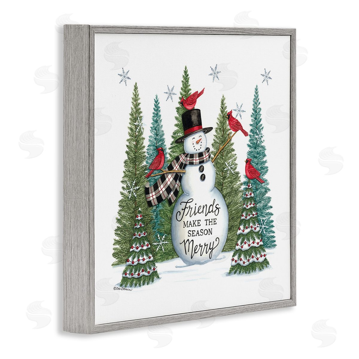 Deb Strain Winter Friendship Snowman Gray Framed Giclee Wall Art Print