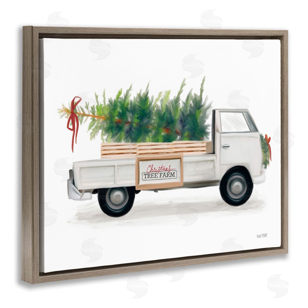 House Fenway Christmas Tree Farm Truck Brown Floating Frame Canvas Wall Art Print