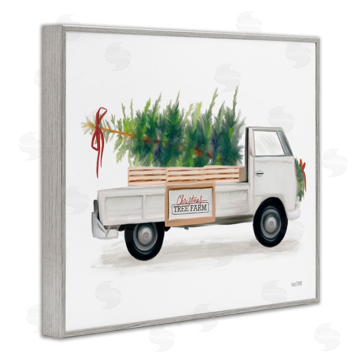 House Fenway Christmas Tree Farm Truck Gray Framed Giclee Wall Art Print