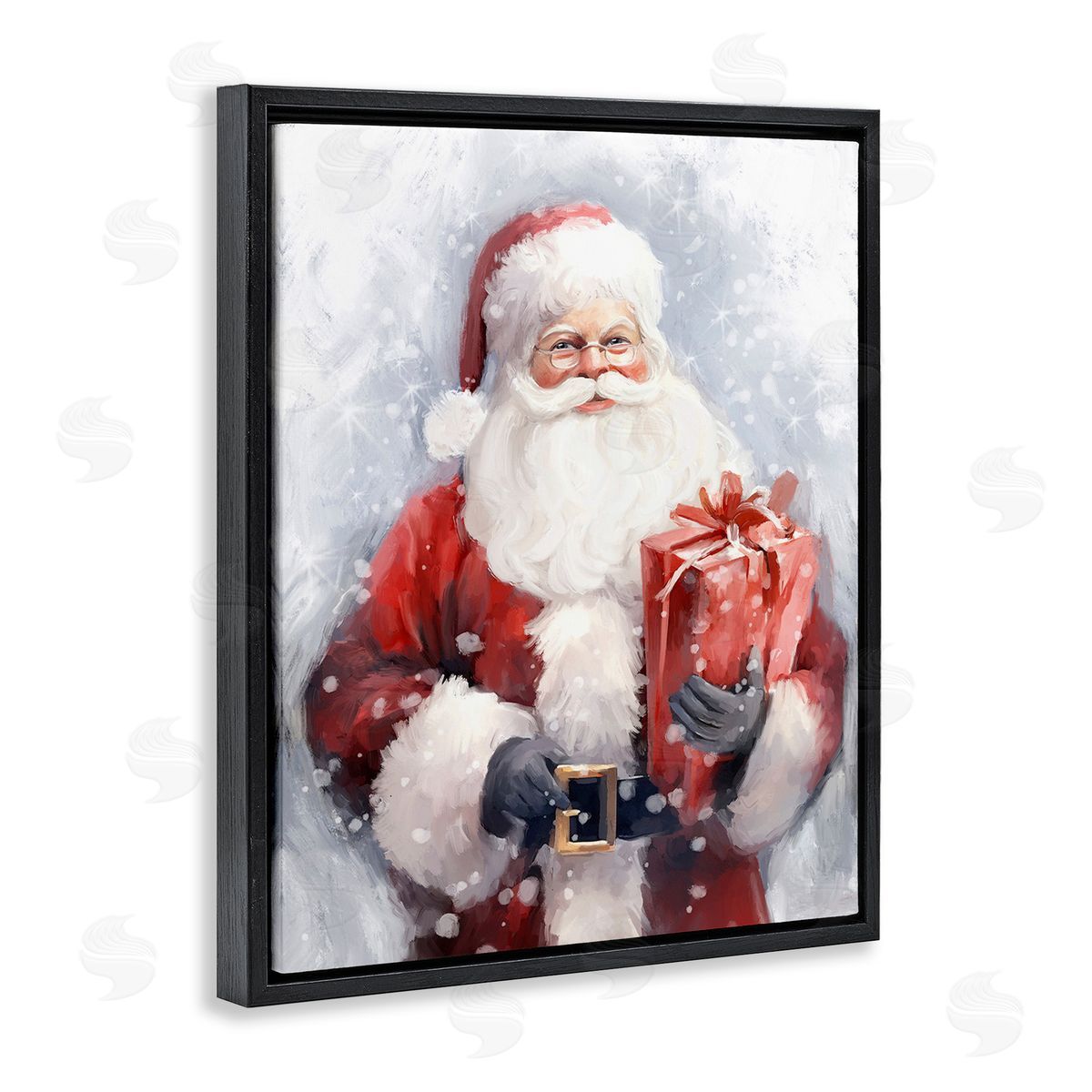 Ramona Murdock Santa with Red Gift Black Floating Frame Canvas Wall Art Print