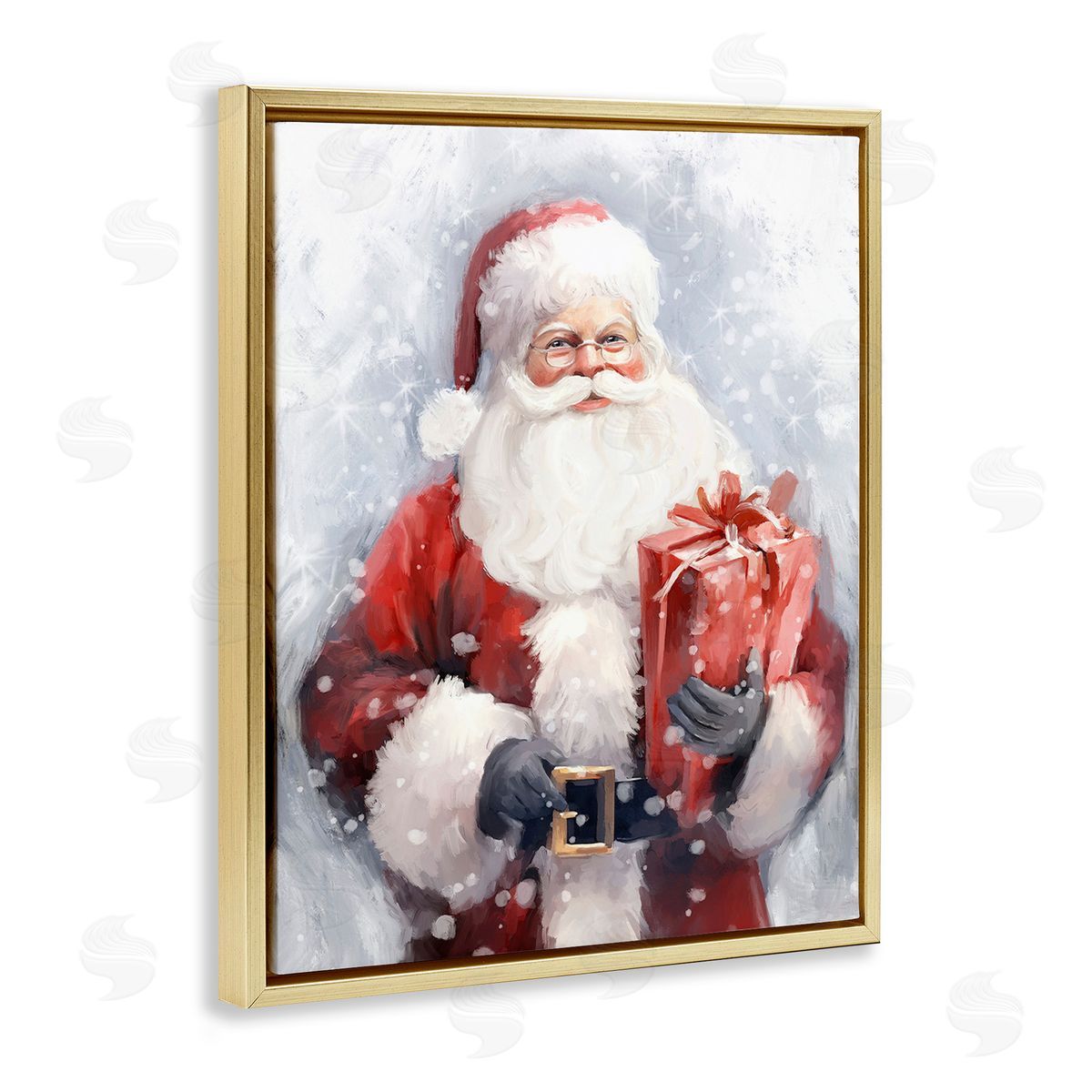 Ramona Murdock Santa with Red Gift Gold Floating Frame Canvas Wall Art Print