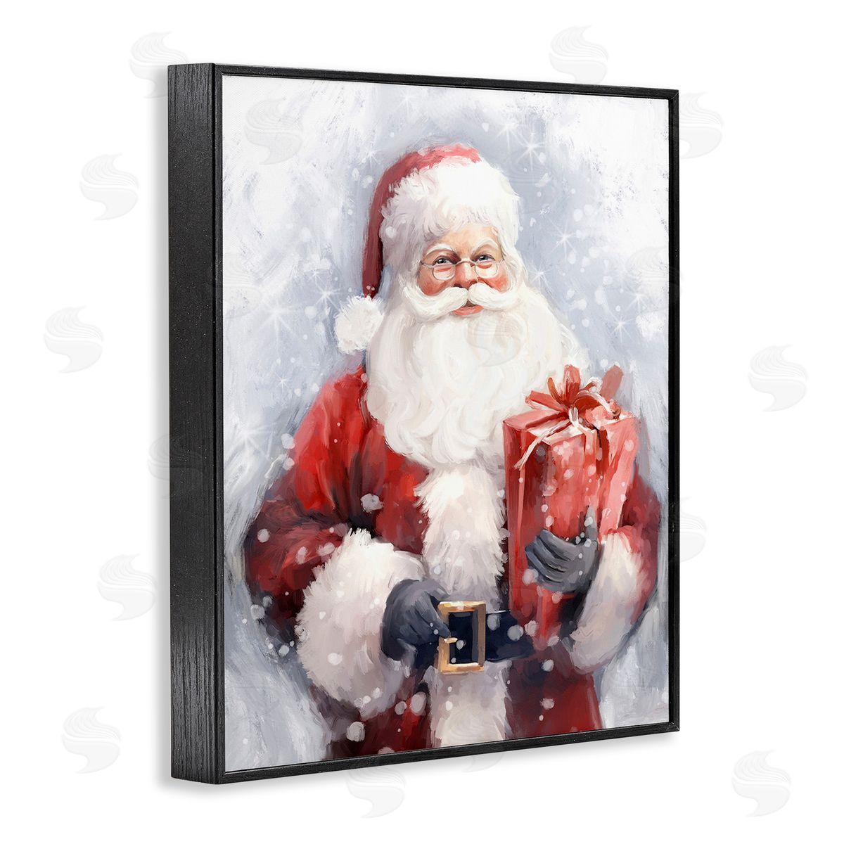 Ramona Murdock Santa with Red Gift Black Framed Giclee Wall Art Print