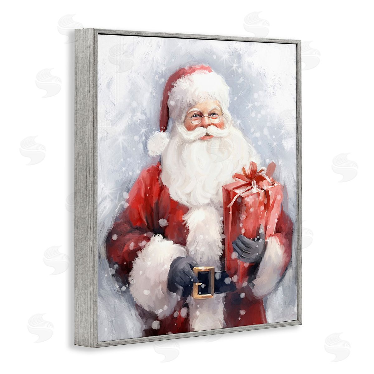 Ramona Murdock Santa with Red Gift Gray Framed Giclee Wall Art Print