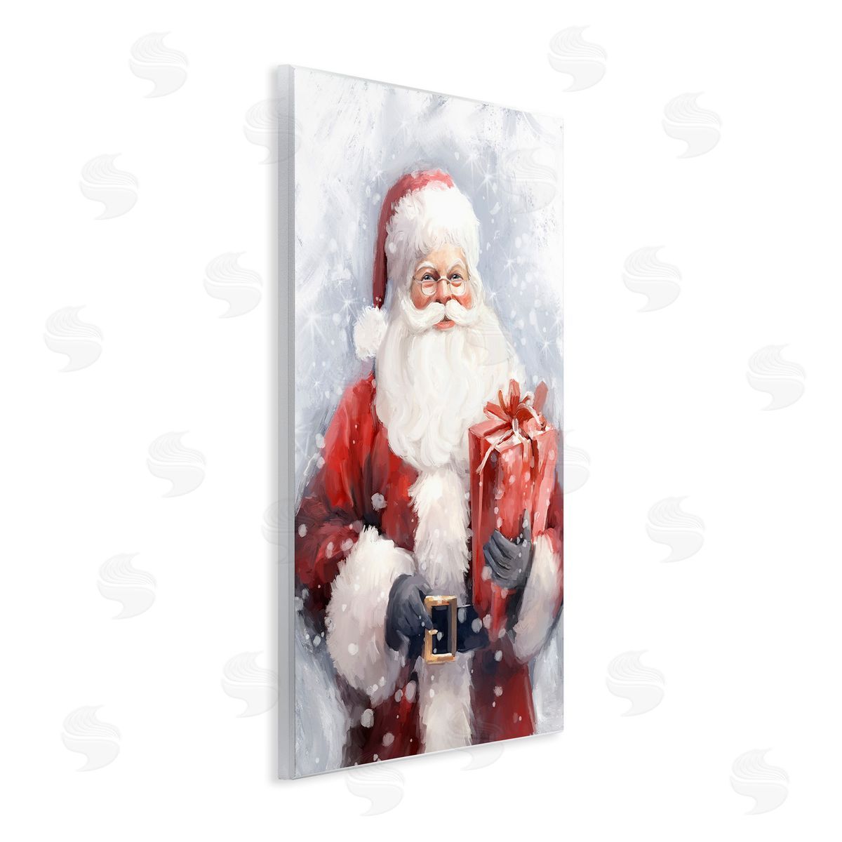 Ramona Murdock Santa with Red Gift Wooden Wall Plaque Art Print