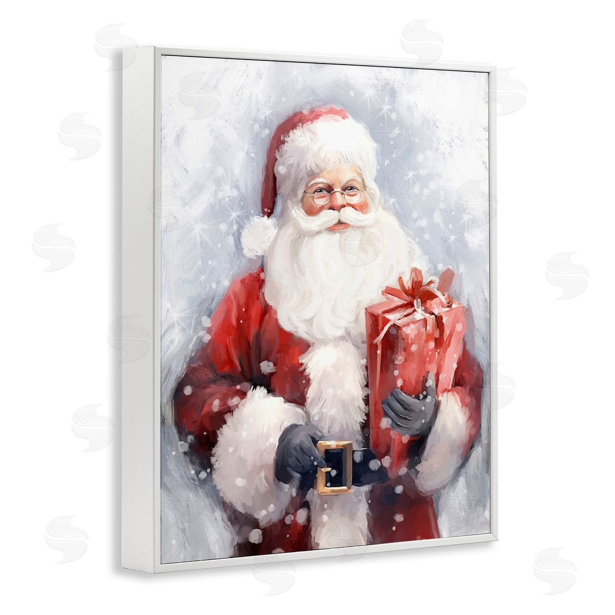 Ramona Murdock Santa with Red Gift White Framed Giclee Wall Art Print