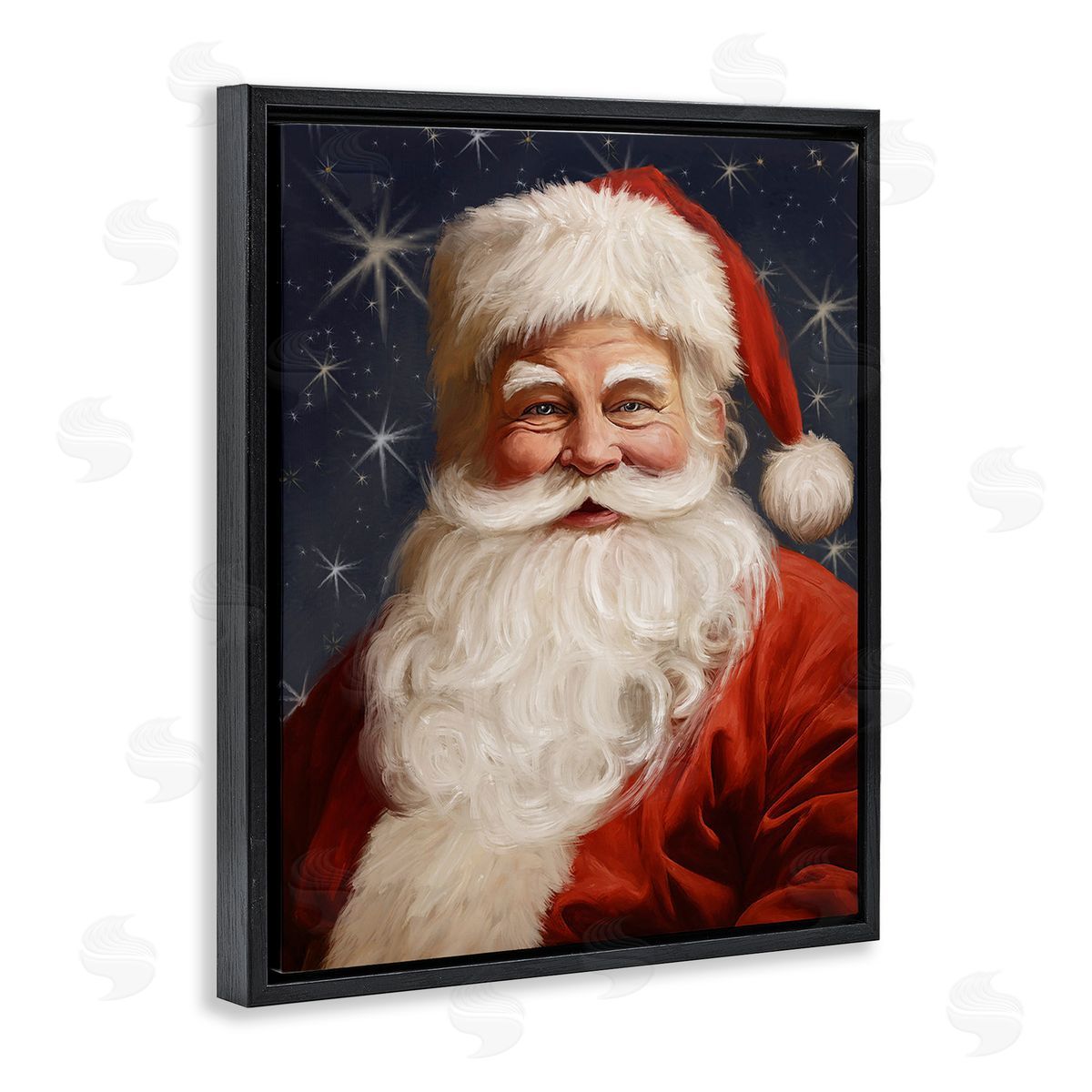 Ramona Murdock Smiling Santa Claus Portrait Black Floating Frame Canvas Wall Art Print