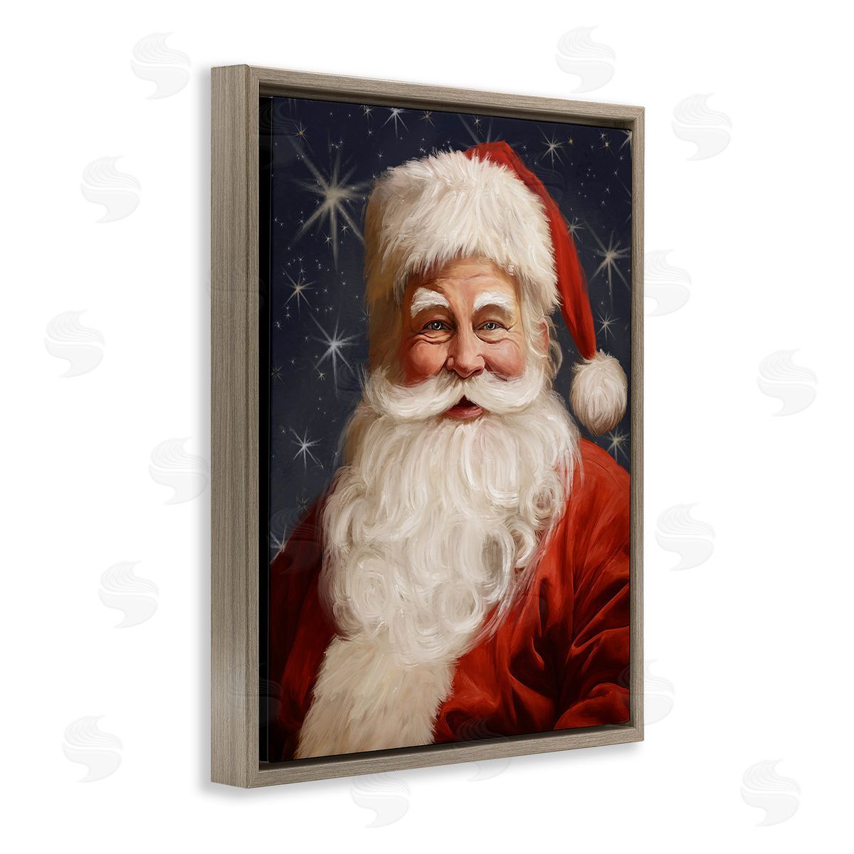 Ramona Murdock Smiling Santa Claus Portrait Brown Floating Frame Canvas Wall Art Print