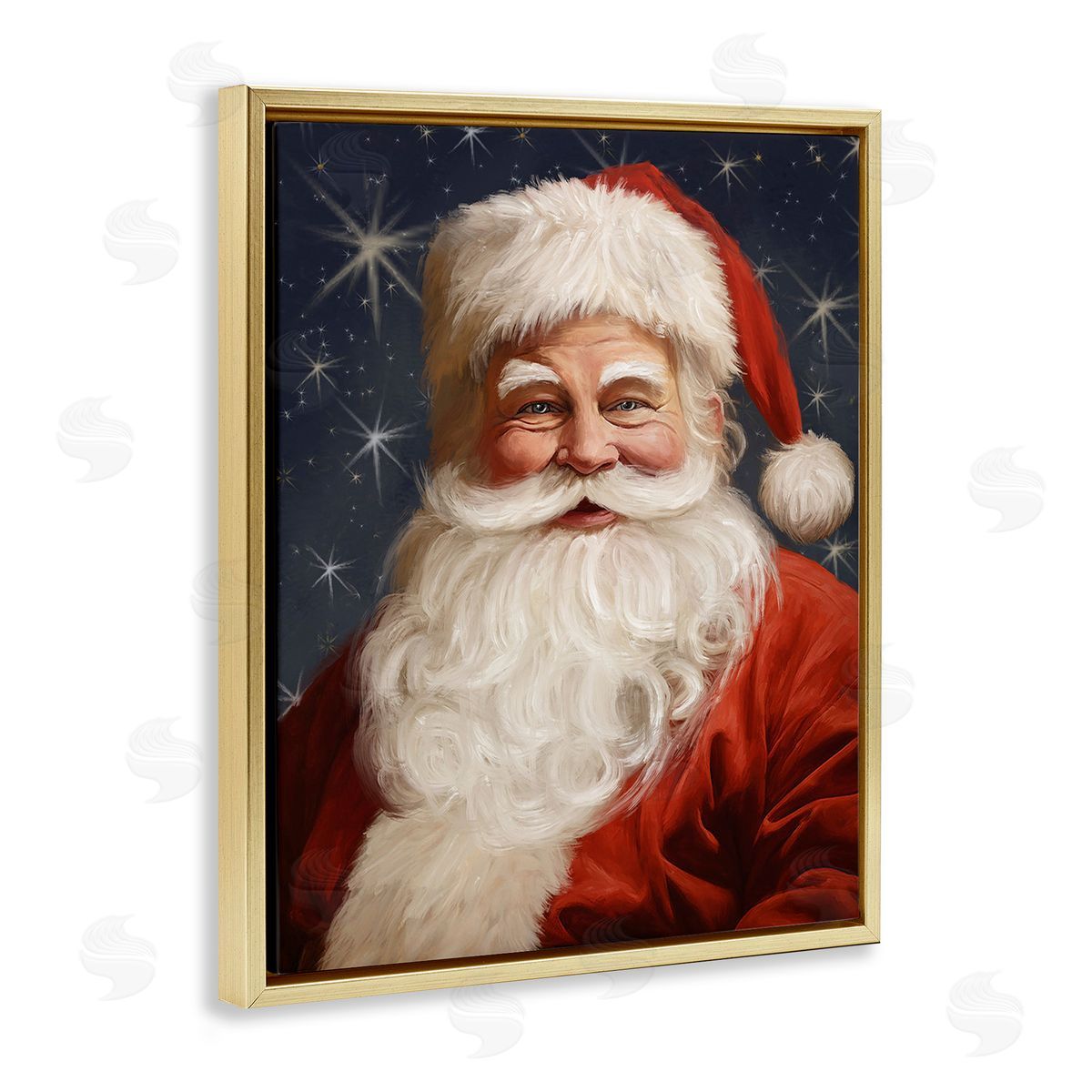 Ramona Murdock Smiling Santa Claus Portrait Gold Floating Frame Canvas Wall Art Print