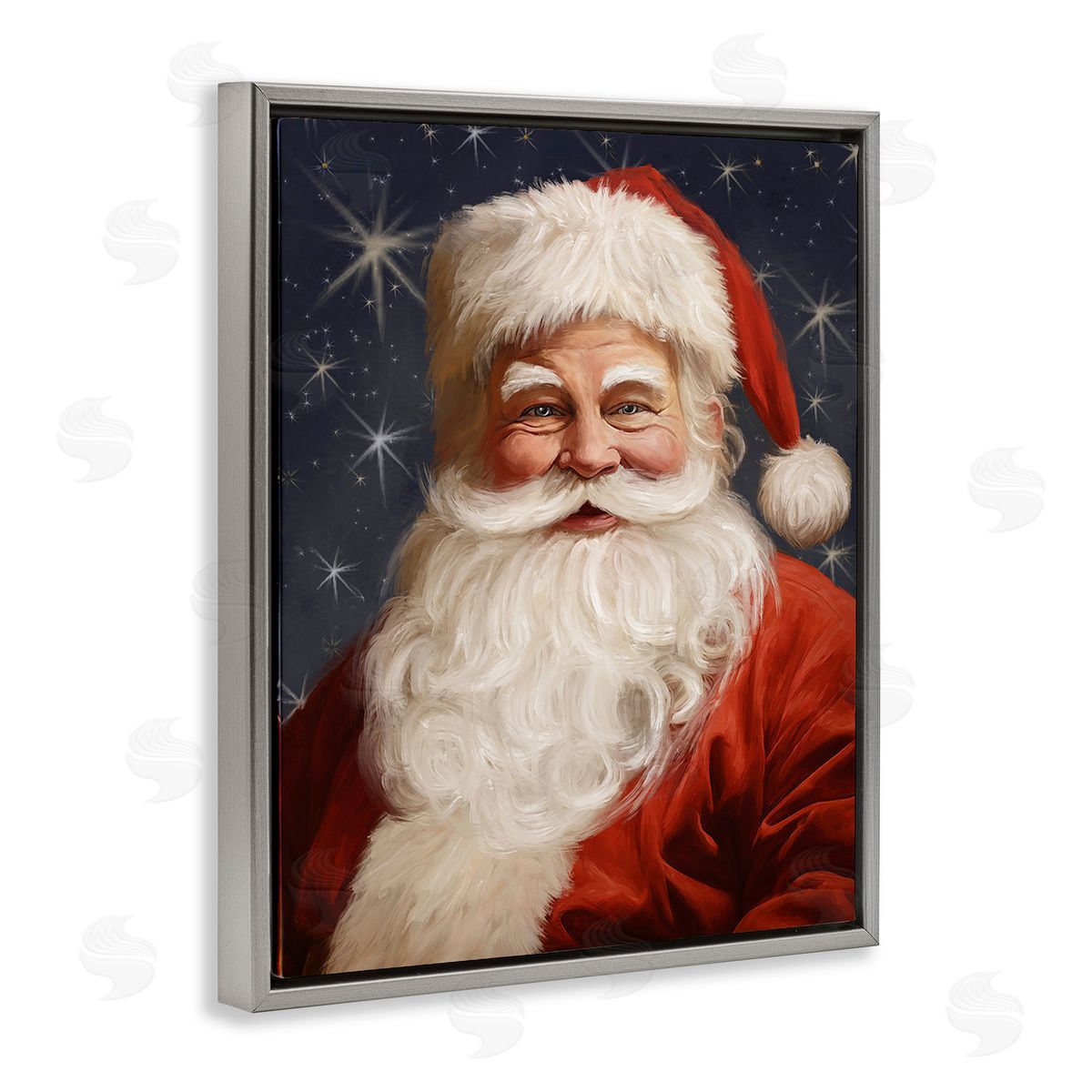 Ramona Murdock Smiling Santa Claus Portrait Gray Floating Frame Canvas Wall Art Print
