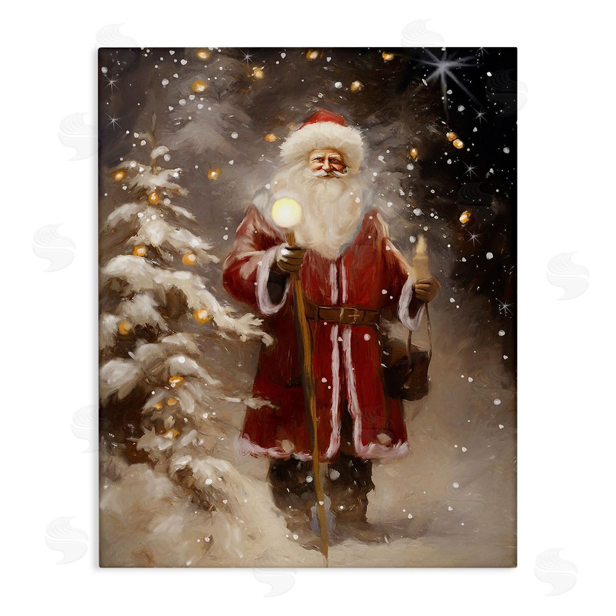 Ramona Murdock Santa in Snowy Night Scene Canvas Wall Art Print