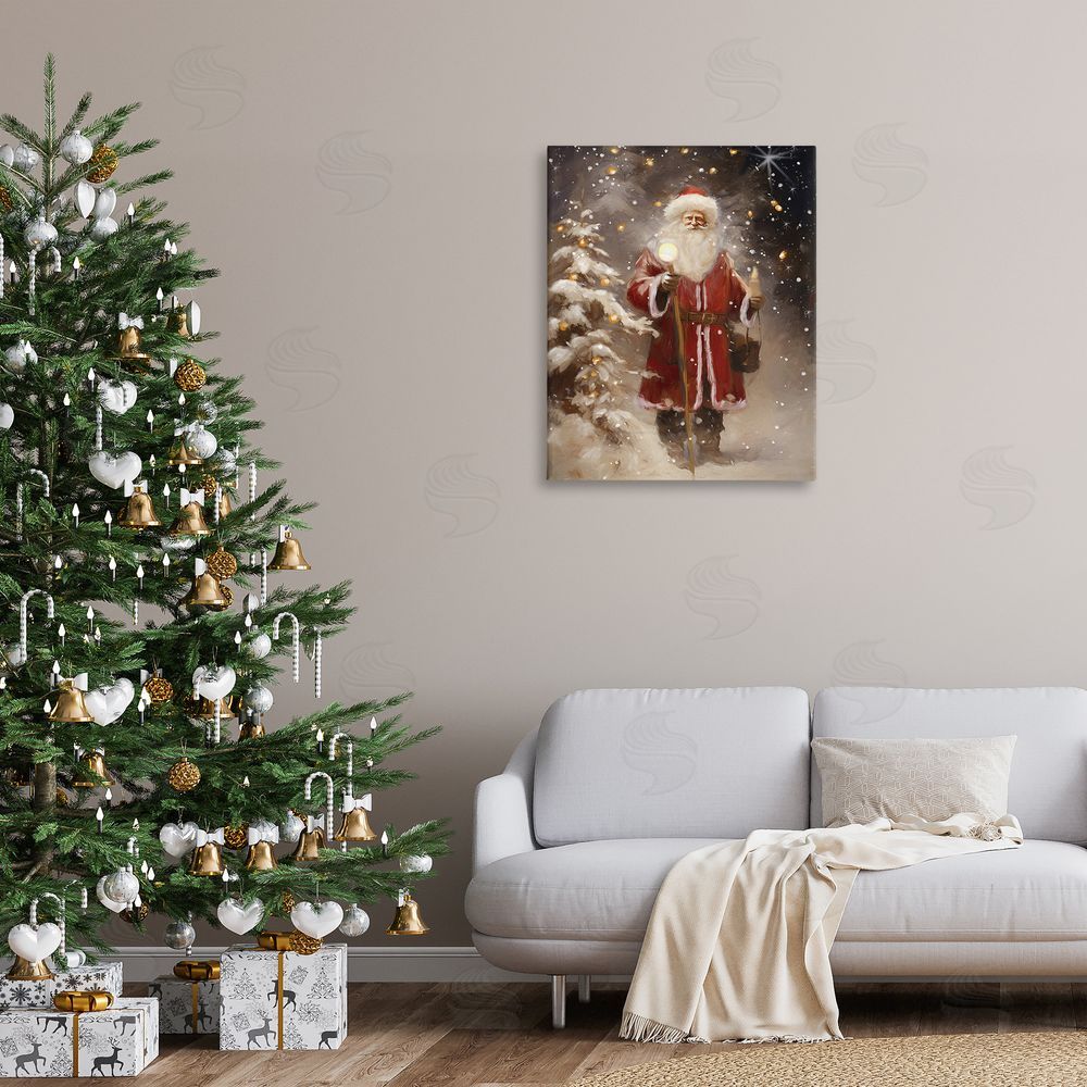 Ramona Murdock Santa in Snowy Night Scene Canvas Wall Art Print in Room