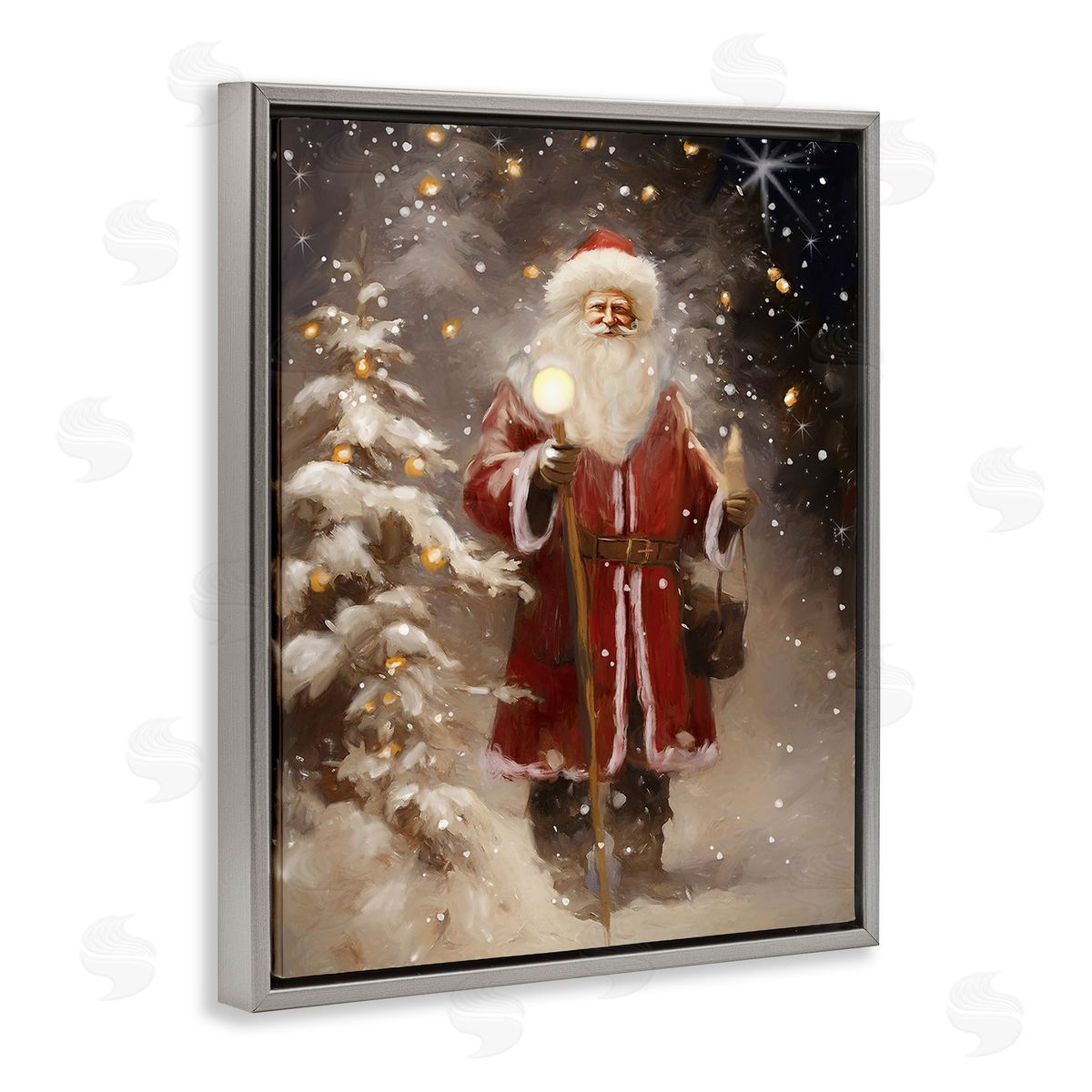 Ramona Murdock Santa in Snowy Night Scene Gray Floating Frame Canvas Wall Art Print
