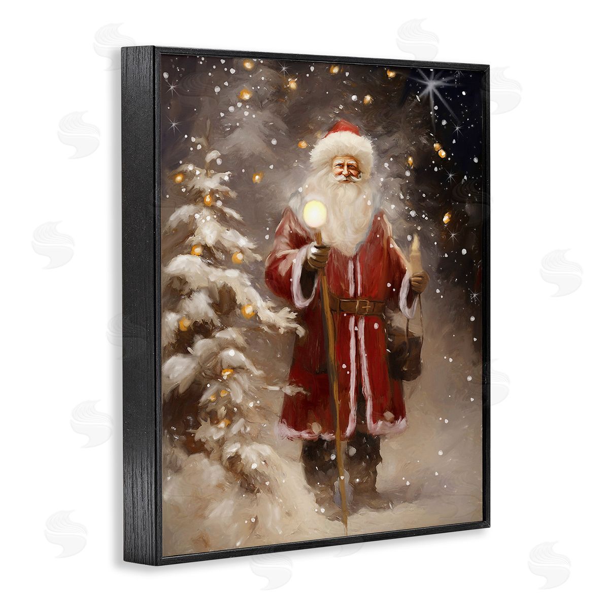 Ramona Murdock Santa in Snowy Night Scene Black Framed Giclee Wall Art Print