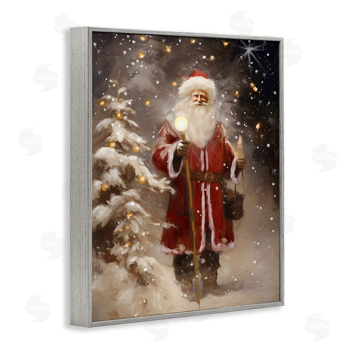 Ramona Murdock Santa in Snowy Night Scene Gray Framed Giclee Wall Art Print