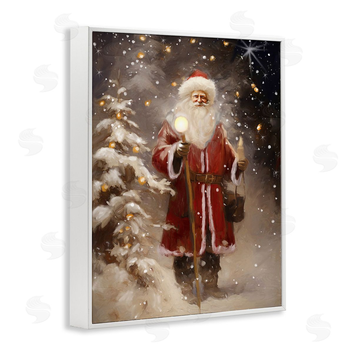 Ramona Murdock Santa in Snowy Night Scene White Framed Giclee Wall Art Print