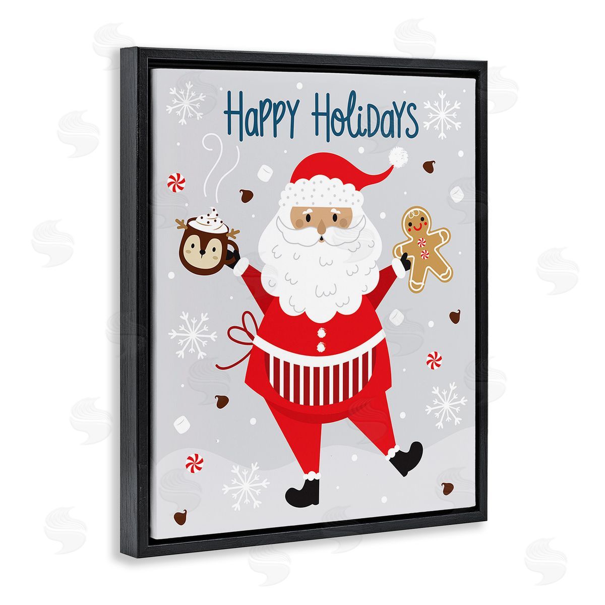 Ilis Avilés Santa with Cocoa & Cookie Black Floating Frame Canvas Wall Art Print