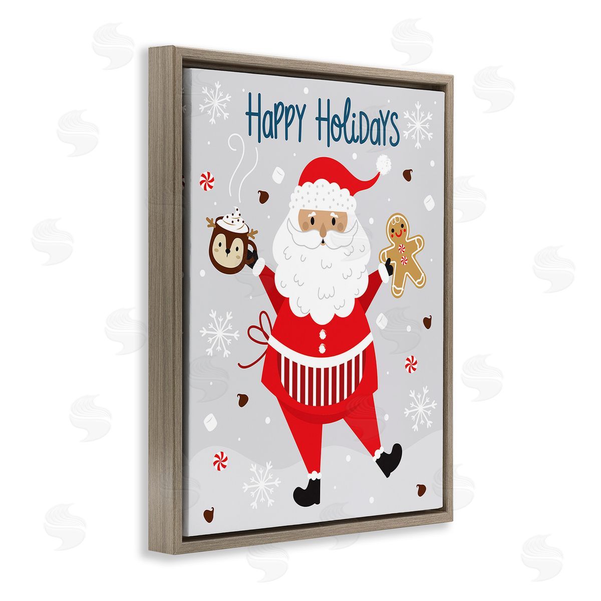 Ilis Avilés Santa with Cocoa & Cookie Brown Floating Frame Canvas Wall Art Print