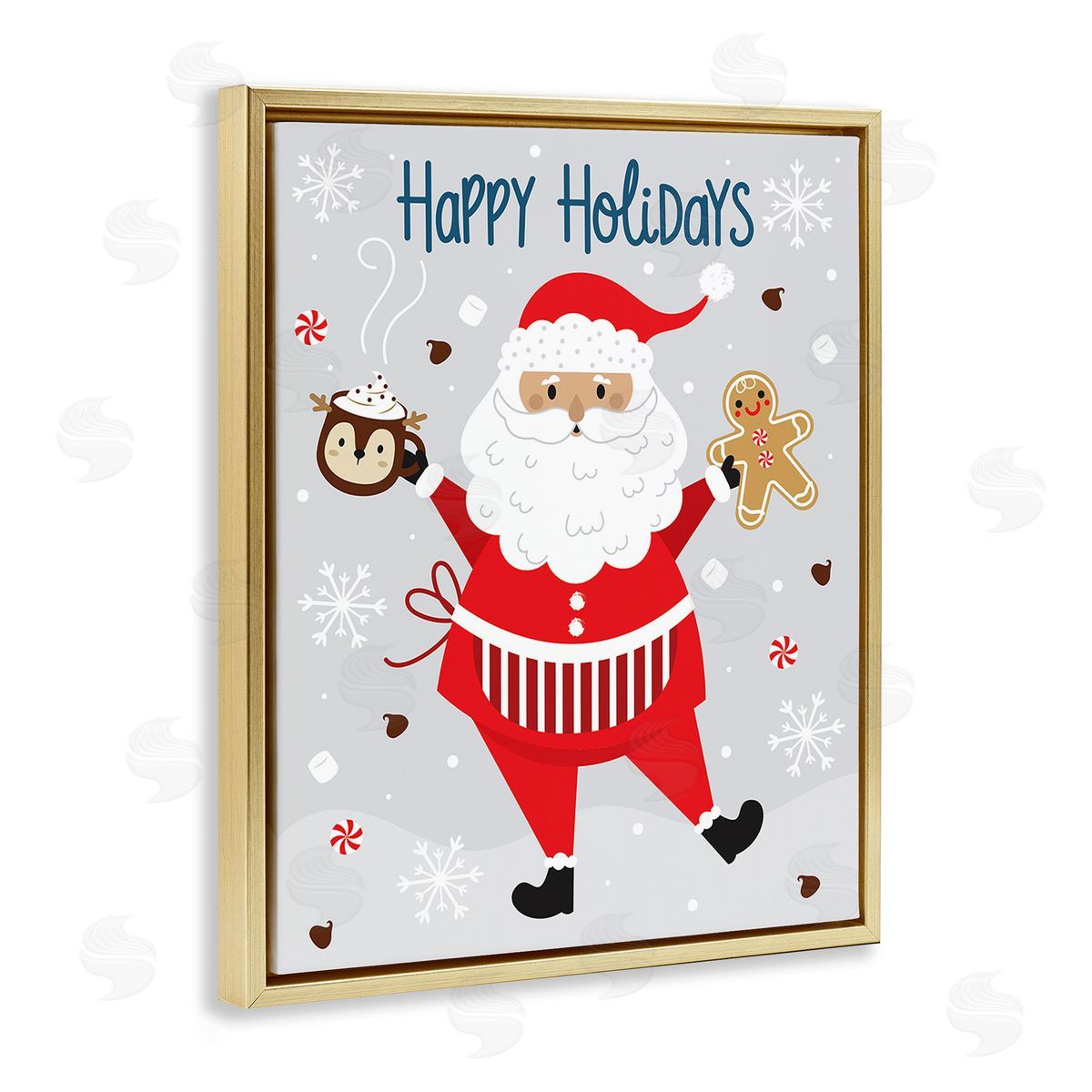 Ilis Avilés Santa with Cocoa & Cookie Gold Floating Frame Canvas Wall Art Print